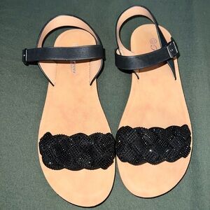 Chic Black Beaded Women's Sandals